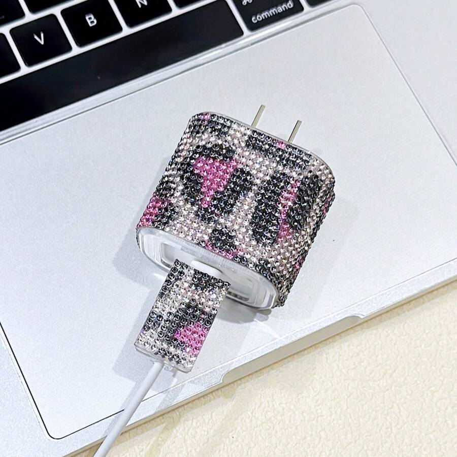 3pcs/Set Iphone 15 Charger Protective Set - Charger Case, Data Cable Case, Pd18/20w Adaptor Bling Protective Cover - Pink - View 1