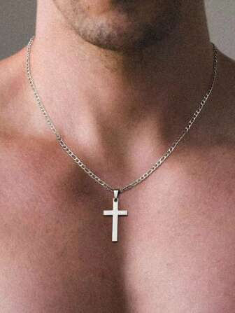 Aomogo 1 Pieza Collar Cruzado De Acero Inoxidable Para Hombre, Colgante De Cruz De Estilo Plateado / Dorado, Joya Simple Y Regalo