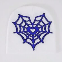 1只y2k風格拼色,心形蜘蛛網紋式街頭風骷髏帽,男女通用提花針織帽,適合日常穿著、戶外活動,也可作為節日禮物 - A - 查看 16