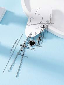 Bộ 5 khuyên tai hình trái tim tráng men đen phong cách ma cà rồng Gothic Goth cho phụ nữ ngày lễ tình nhân, mẹ, mẹ, ngày của mẹ, quà tặng - A8157 - Xem 4