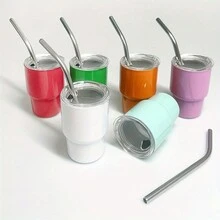 PDDMALL 2安士小型隨行杯酒杯，染色雙層金屬空白不鏽鋼可愛酒杯套裝連蓋子，適用於派對飲料，咖啡，雞尾酒 - 綠色 - 查看 4