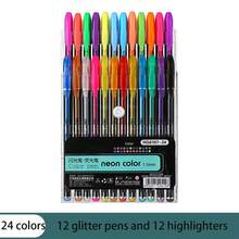 24pcs/Set Glitter Sketch Drawing Color Pen Markers Gel Pens Set Refill Rollerball Pastel Neon Marker Office School Stationery - Royal Blue - View 1