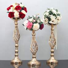 Table Decoration Prop For Festive Party And Wedding Banquet, Plated Golden Flower Vase With Simulation Flowers And Flower Stand