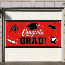 1 Pieza Banner De Fondo De Graduación Grande En Color Rojo Para Felicitar Al Graduado, Suministros De Fiesta Y Decoraciones De Fondo Fotográfico Para Fiestas De Graduación De 2024 - Rojo - Ver 4