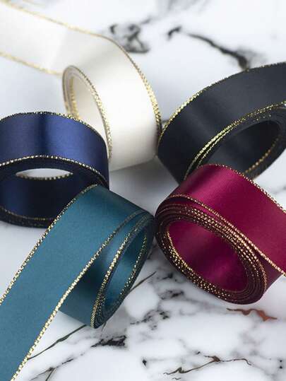 1捲5米金邊銀緞帶-適用於DIY工藝、婚禮、生日和假日裝飾、禮品包裝、花卉裝飾、珠寶盒裝飾、派對和週年慶祝、家居裝飾