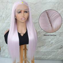 Ice Pink Color Lace Front Wigs Synthetic 13x4 Long Silky Straight Hair Heat Resistant Fiber Glueless Frontal Lace Replacement Wig Pre Plucked With Baby Hair Natural Hairline 26 Inches HD Transparent Lace Free Part For Fashion Women Girls Party Vacation Makeup Use Daily Wear - Màu Hồng baby - Xem 7