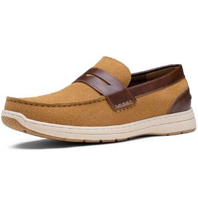 SHOESMALL Men's Boat Shoes Suede Penny Loafers Casual Slip On Shoes For Men