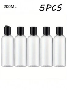 5 个 6.7 盎司透明塑料可再填充瓶，带黑色圆盘顶盖，透明塑料空挤压瓶，带圆盘顶翻盖，旅行容器小型防漏挤压瓶，带黑色翻盖，适用于洗漱用品、洗发水、乳液、护发素、旅行装化妆品、居家旅行、黑色 50ml/80ml/100ml//150ml/200ml，便携式配件收纳 - 黑色 - 查看 6