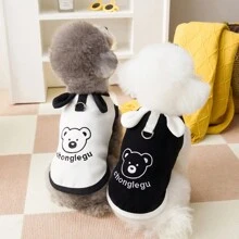 Chaleco vaquero para perros, camiseta con estampado de oso de moda y versátil, nuevo conjunto de primavera/verano con estilo princesa para perros pequeños, disfraz de transformación con orejas de conejo - Negro - Ver 4