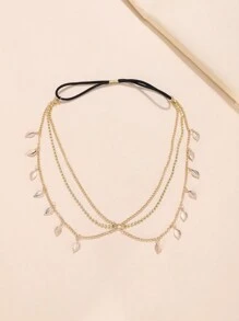 1入金屬多層葉片鏈發帶，巴洛克女神風格髮飾，優雅休閒 - 金色 - 查看 6