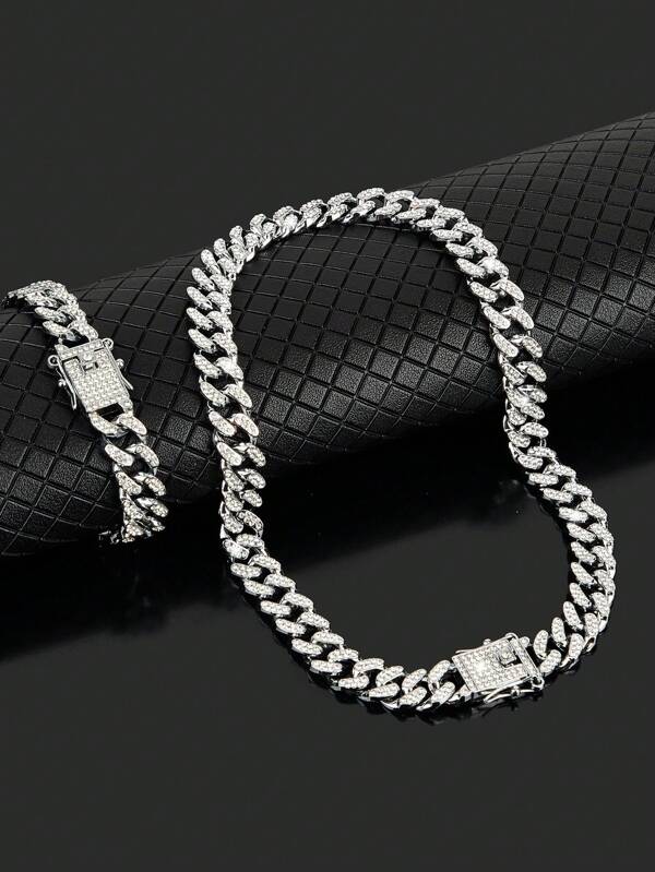 Damen Set aus Silber Armreif und Halskette - Stylisches Hip Hop Mode Design - Perfektes Geschenk für Freunde oder mich selbst