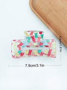 1只中號紅色亞克力方形可愛兔子印花中空夾髮鉤 - 彩色 - 查看 4