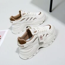 韓版厚底運動鞋，春/夏/秋季，街頭時尚，增高學生運動鞋，休閒鞋 - 米色 - 查看 3