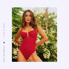 Bari Swimwear Traje de Baño Completo, Bañador para Dama Rojo - Rojo - Ver 4