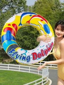 PVC充氣海豚把手游泳圈，夏季游泳沙灘泳池漂浮 - 彩色 - 查看 2