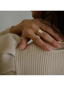 1入新款18k鍍金不銹鋼女戒 - 金黃色 - 查看 4