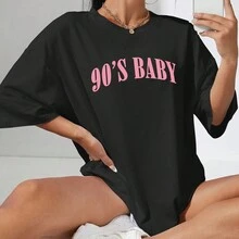 90 'S BABY Impreso Cuello Redondo Camiseta Moda Camiseta - Negro - Ver 3