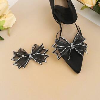 1 Pair Black Crystal Shoe Clips, Applicable For Wedding Shoes, High Heels, Flats, Removable Decorative Shoe Accessories