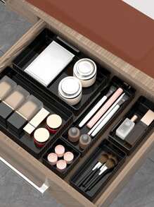 1pc/5pcs/10pcs Exquisite Clear Desktop Cosmetic Storage Box, For Girls, Eyeshadow, Makeup Brush, Lipstick Organizer Shelf, Dressing Table Drawer Divider, Free Combination Sorting Box,For Holiday Beach, Bathroom Collection, Bedroom Collection, Large Capacity - Black - View 5