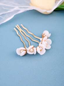 1 件手工镀金珍珠花发梳，适合女士传统汉服头饰波西米亚风