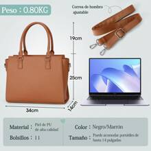 Bolsas de Mujer para Laptop 14 Pulgadas Tote Bag Bolsos de mano para mujer de piel sintética de PU Grande Bolso de hombro impermeable Maletin para Laptop negra Moda Citas Trabajar Regalo - Marrón - Ver 6