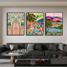 3入組現代抽象新西蘭藍色泳池湖景旅行經典電影海報白紙貼紙diy客房酒吧咖啡館美學藝術牆畫,無框 - 彩色 - 查看 1