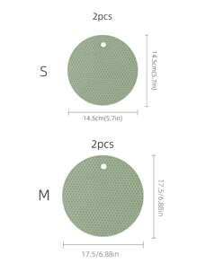 2pcs/set Silicone Insulation Pad, Modern Olive Green Honeycomb Textured Round Non-slip Potholder For Kitchen - Olive Green - View 2