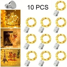 10 件 LED 仙女灯-1M10LED/2M20LED/3M30LED 银色线串灯-防水电池供电，3 种速度模式，星月灯-非常适合 DIY 婚礼、派对、卧室、露台、圣诞节、感恩节、情人节和母亲节礼物花卉装饰户外灯、圣诞户外装饰 - 暖白色 - 查看 2