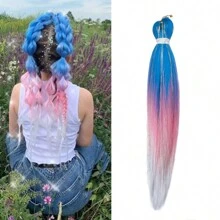 預梳辮髮配閃閃發亮的錫紙頭髮延伸柔軟的亞麻紋理容易針織扭結辮子合成盒編髮女性 - 彩色 - 查看 2