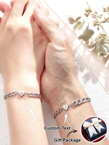2pcs Custom Bracelets With Text Engraving Couple Bracelets Personalised With Names Custom Name Bracelet Personalised Couple Gift  Couples Memorial Gifts Valentine's Day Gift Anniversary Gift Wedding Gift Birthday Gift