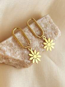 1pair Metallic Stainless Steel Sunflower Shaped Drop Earrings, Women's Fashion Jewelry Valentines,Mom,Mother,Mother's Day,Gift