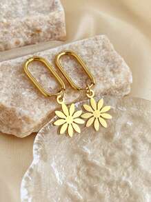 1pair Metallic Stainless Steel Sunflower Shaped Drop Earrings, Women's Fashion Jewelry Valentines,Mom,Mother,Mother's Day,Gift