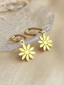 1pair Metallic Stainless Steel Sunflower Shaped Drop Earrings, Women's Fashion Jewelry Valentines,Mom,Mother,Mother's Day,Gift