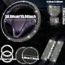 Bộ 8 phụ kiện xe hơi lấp lánh dành cho phụ nữ, Bộ trang trí vô lăng xe hơi, Vỏ bảng điều khiển trung tâm bằng đá Rhinestone, Vòng đánh lửa, Đế lót ly xe hơi - Nhiều màu - Xem 2