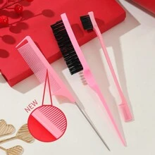 3pcs Hair Styling Comb Set Teaser Hair Brush Rat Tail Comb Edge Brush For Edges And Back Detangling, Combing, Smoothing Hair, Hair Brush/Hair Comb PINK, Hair Brush, Comb, Hair Tools, Hair Products And Accessories For Barber Salon Beauty Travel Essentials