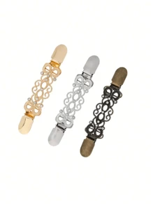 1pc Flower Pattern Vintage Shawl Pin - Elegant Metallic Dress Cardigan Closure For Clothing Decoration - Multicolor - View 3