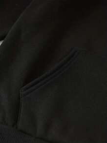 Hombres Capucha con estampado de letra & forro térmico - Negro - Ver 9