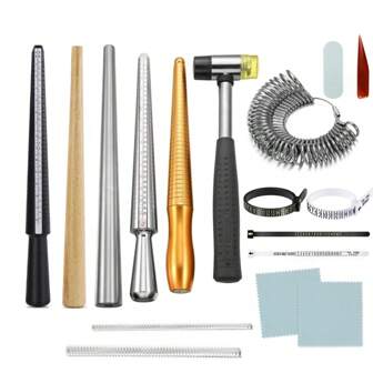 Hkus Metal Sizing Measurement Tool Ring Stick 0-13 Us Ring Gauge, Ring Corrector, Polishing Agate Blades, Polishing Rod, Random Color Silver Cloth, Random Color Plastic Caliper, Ring Sizing Sorting Repair Polishing Tools For Jewelry Ring Making Measurement