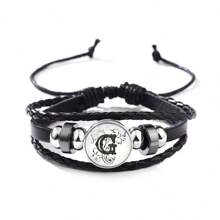 1 件歐美經典風格簡約男女通用手鍊,附 26 個英文字母皮革錶帶,真石串珠手鍊 - 黑色 - 查看 10