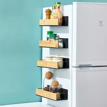 2pcs/Set,1pc Magnetic Adsorption Storage Rack ,Freely Movable Magnetic Wooden Storage Rack, Magnetic Storage Rack Magnetic Absorption Rack Wooden Storage Rack Kitchen Storage Rack Multi-Purpose Storage Rack