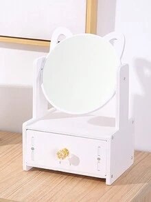 1 Miếng Phổ biến nhất Bàn làm việc Tai mèo Gương mỹ phẩm Có ngăn kéo Lưu trữ , Lý tưởng Đối với Sinh viên Và Cô gái - Gương trang điểm tai mèo - Xem 9