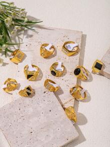 Bộ 10 chiếc/Bộ Nhẫn kim loại pha lê Rhinestone màu vàng/bạc cổ điển dành cho nam Nhẫn bản rộng dùng để cưới Trang sức nhân tạo cho nam (Kích thước và kiểu dáng ngẫu nhiên, Không bao gồm hộp) - Nhiều màu - Xem 6