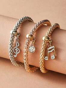 3pcs Elastic Bracelet Set With Creative Musical Note Pendant, Suitable For Music Festival - Multicolor - View 2