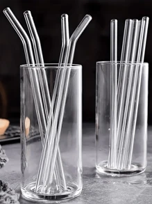 Set (4 Straws + 1 Brush) High Borosilicate Transparent Glass Straws Heat Resistant High Temperature Washable Reusable Fruit Drinking Straws ,Kitchen,Christmas Gift Back To School,School Supplies