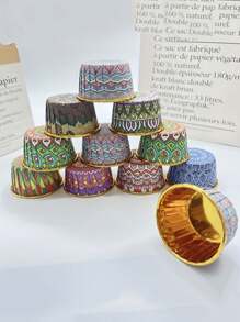 50pcs, Arabic Style Muffin Cups, Disposable Cupcake Cups, Vintage Pattern Paper Cupcake Liners, Muffin Molds, Baking Tools, Kitchen Gadgets, Kitchen Accessories - Multicolor - View 4