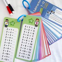 Niños Aprendiendo Tarjetas De Memoria De Suma Y Resta Del 1 Al 12 Con Marcadores De Borrado En Seco. Tarjetas De Tiempo Para Aprendizaje Educativo De Matemáticas E Juegos De Aprendizaje Para Niños Con Manipulativos De Manipulación Y Tabla De Operaciones Matemáticas - Multicolor - Ver 7
