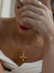 Uworld 1入18k鍍金項鍊,白色立方鋯石方形幾何吊墜,適合女性日常佩戴 - 彩色 - 查看 3