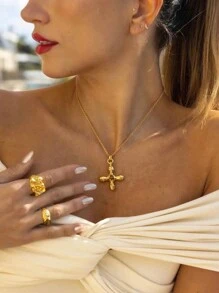 Uworld 1入18k鍍金項鍊,白色立方鋯石方形幾何吊墜,適合女性日常佩戴 - 彩色 - 查看 4