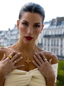 Uworld 1入18k鍍金項鍊,白色立方鋯石方形幾何吊墜,適合女性日常佩戴 - 彩色 - 查看 5