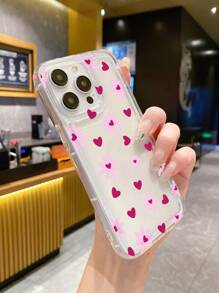 1入組花朵和心形圖案清晰防震氣囊手機殼，大開孔設計，適用於iPhone - 彩色 - 查看 2